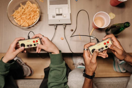 classic gaming setup with consoles and controllers