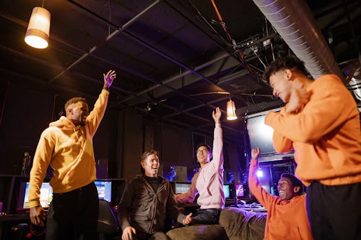 excited gamer playing on arcade cabinet