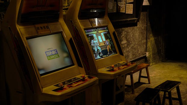 Nostalgic arcade setting with classic games